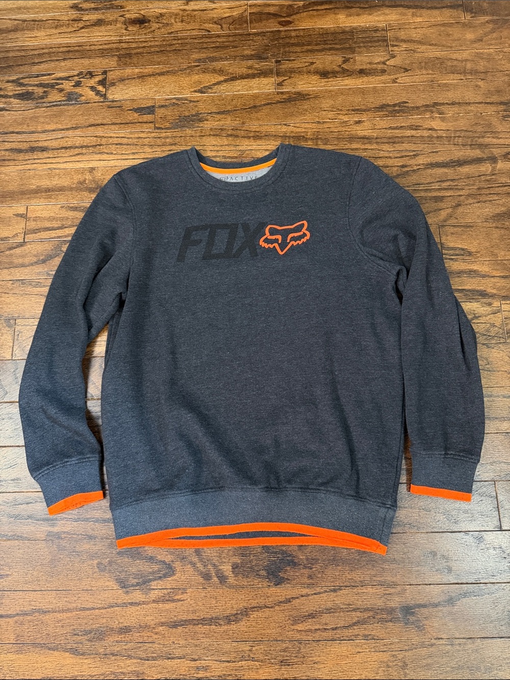 Fox Men's Dark Gray Crewneck Sweatshirt with Orange Accents